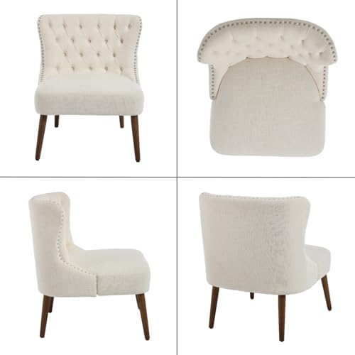 chairus Tufted Cream White Accent Chair, Armless Linen Living Room Chair