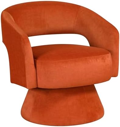 Lexicon Swivel Accent Chair, Modern Velvet Round Barrel Chair, Orange