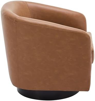 Faux Leather Swivel Accent Chairs Set of 2, Barrel Armchair, Brown