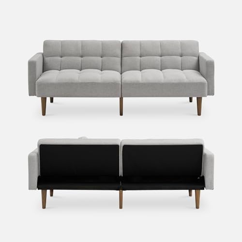 mopio 76.4" Futon (Light Gray, Fabric, Tufted Styled)