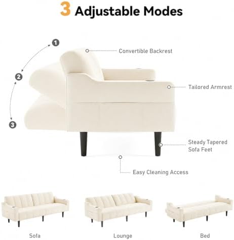 Brelice 80'' Leather Couch, Futon Sofa Bed, Faux Leather Couch with A...