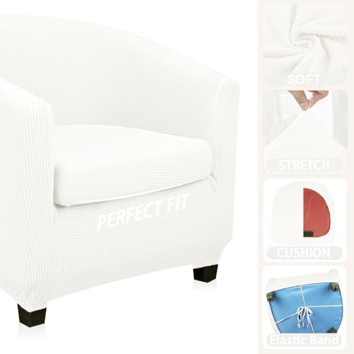 Lellen Club Chair Slipcover with Arms - White Barrel Chair Slipcovers Round T...