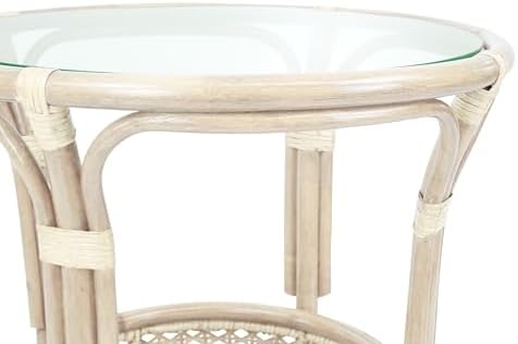 Pelangi Coffee Round Table White Color Handmade ECO Natural Rattan Wicker wit...