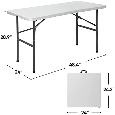 SUPER DEAL Portable 4 Foot Plastic Folding Table, Small Indoor Outdoor Heavy ...