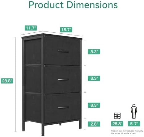 AODK Small Dresser for Bedroom Nightstand with 3 Storage Drawers, Black