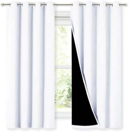 NICETOWN White 100% Blackout Lined Curtains for Kitchen 52x63 Inches 1 Pair