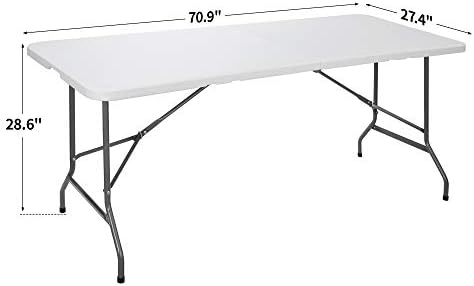 SUPER DEAL 6FT Folding Table for Indoor Outdoor, Portable Heavy Duty Fold-in-...