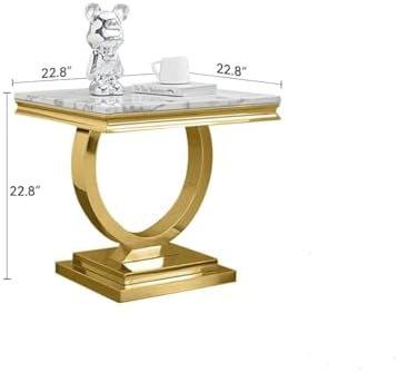 Modern Luxury Faux Marble End Table with Polished Gold Stainless Steel Base S...