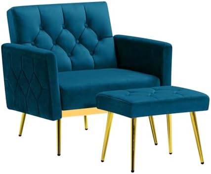 Velvet Accent Chair w/Ottoman & Adjustable Backrests, Teal