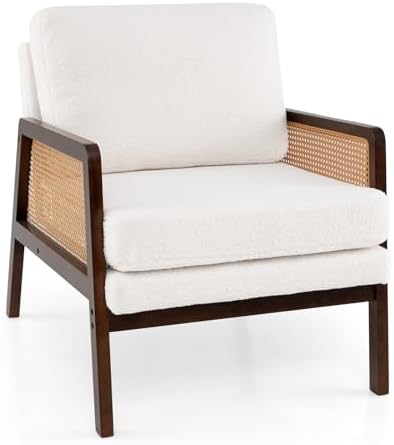 Giantex Mid Century Modern Accent Chair, Boho Boucle Living Room Arm Chair w/...
