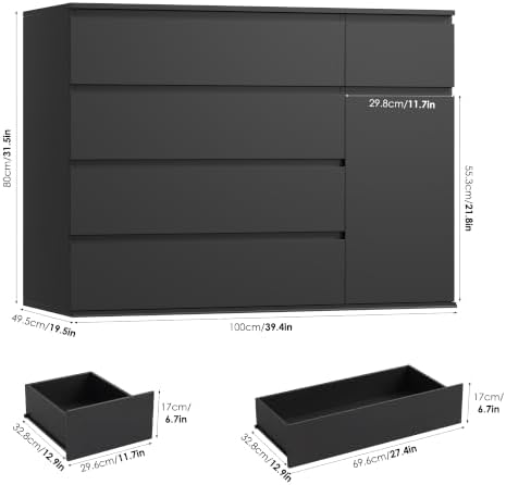FOTOSOK Black Dresser, Dresser for Bedroom, Wide Chest of Drawers