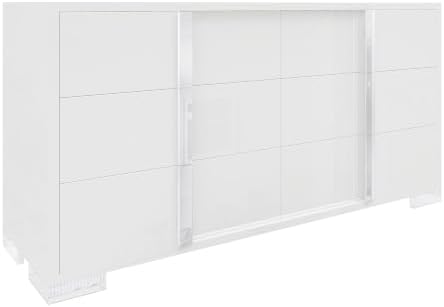 AMERLIFE 6 Drawer Dresser, Modern Storage Chest, High Gloss Finish, White