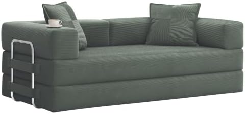 GRUSIGN 78" 5-in-1 Convertible Futon Sofa Bed, Boneless Corduroy, Green