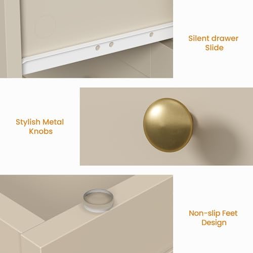 RoyalCraft Small 3 Drawer Dresser, Beige Dresser for Bedroom, Wood Nightstand...