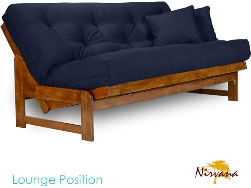Arden Futon Set - Full Size, Frame, 8" Mattress, Twill Navy Blue Cover