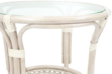 Pelangi Coffee Round Table White Color Handmade ECO Natural Rattan Wicker wit...