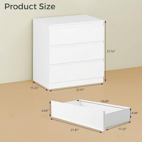 OtterOasis White Dresser for Bedroom with 3 Drawer Wide Wooden Chest