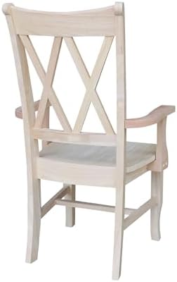 IC International Concepts Solid Wood Double X-Back Arm Chair, Unfinished