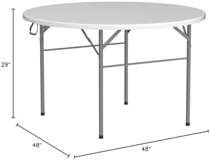 VINGLI White 48" Round Bi-Folding Commercial Table, 4 Feet Portable Plas...