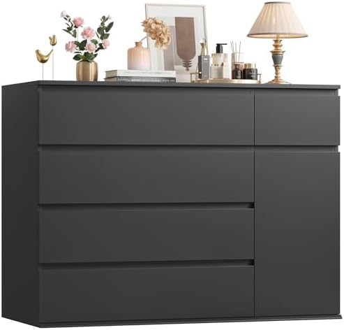 FOTOSOK Black Dresser, Dresser for Bedroom, Wide Chest of Drawers