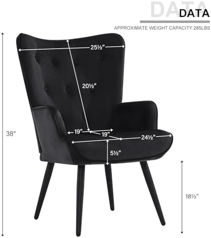 Furnimart Black Velvet Accent Chair Mid Century Modern Living Room Chairs; Co...