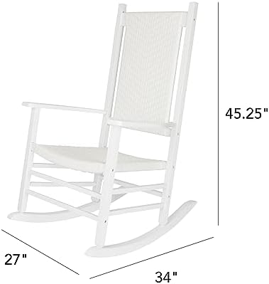 Shine Company Hampton Porch Rocker, High Back Wood Rocking Chair, Rattan Back...