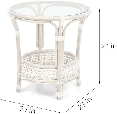Pelangi Coffee Round Table White Color Handmade ECO Natural Rattan Wicker wit...