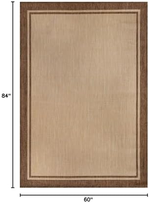 CAMILSON Outdoor Rug 5x7 Bordered Natural Brown Modern Area Rugs for Indoor a...