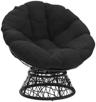 Bme 40" Wicker Papasan Chair, 360° Swivel, Onyx Stone - Black Base