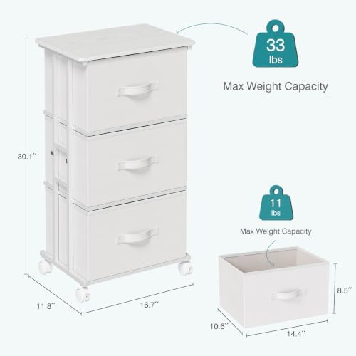 OLIXIS Dresser Storage with 3 Drawers, Fabric Dresser Tower, White