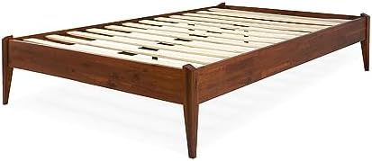 Bme Dinkee 15" Wood Full Bedframe, No Headboard, Japanese, Dark Chocolate