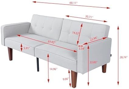 NicBex Fabric Convertible Sleeper Couch, Futon Sofa Bed with 2-Seat, Gray