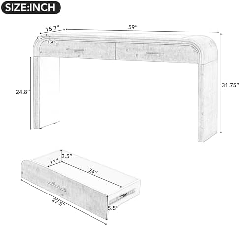 59" Unique Retro Silhouette Console Table with Open Style,Two Top Drawer...