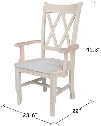 IC International Concepts Solid Wood Double X-Back Arm Chair, Unfinished