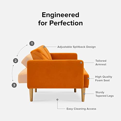 mopio 76.4" Futon (Apricot Velvet, Chevron Styled)