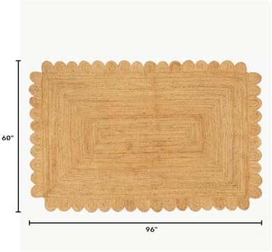 GRUHUM Scalloped Jute Area Rug 5X8ft Natural Handwoven Farmhouse Rug Large