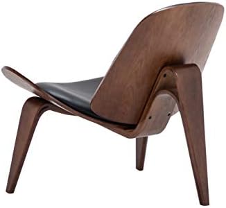 Belleze Mid Century Modern Tripod Plywood Lounge Chair Walnut Bentwood Uphols...