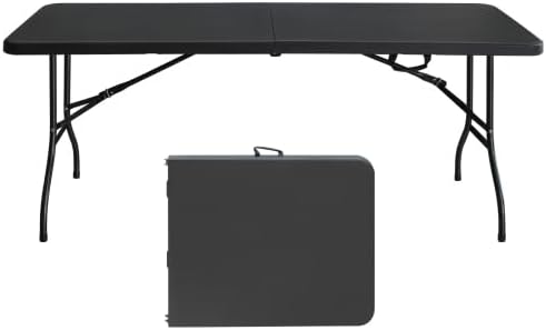 Folding Table 6FT 300LBS – Portable Waterproof Plastic Table with Handle