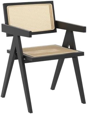 Comfy to go Rattan Dining Chairs,Set of 2 Black Hollow Woven Armrest Design