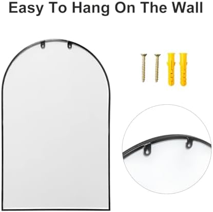 Dewfig Arched Wall Mirror, 42"x24" Metal Frame Windowpane Mirror, B...