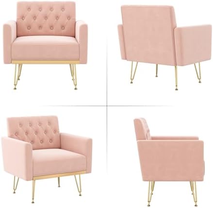 Olela Accent Chair with Arm for Living Room, Velvet Modern Armchair, Pink