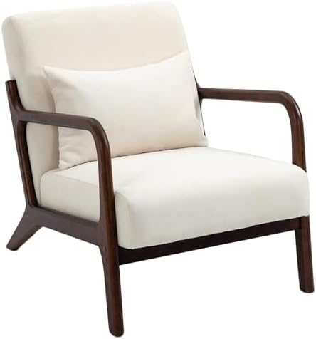 Modern Accent Chair, Cotton Linen Fabric Upholstered Lounge Armchair with Sol...
