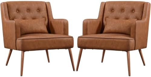 Yaheetech Accent Chairs Set of 2, Mid-Century Modern Armchairs, Retro Brown