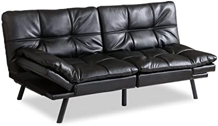 Opoiar Futon Sofa Bed Couch with Frame and Mattress,Black Faxu Memory Foam Le...