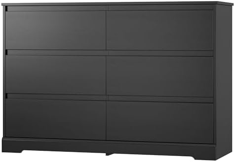 FOTOSOK Black Dresser for Bedroom, Modern 6 Drawer Double Dresser
