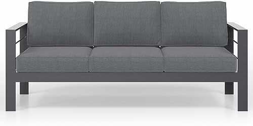 Aluminum Outdoor Couch, 3-Seat Metal Patio Sofa with 10" Back Cushion