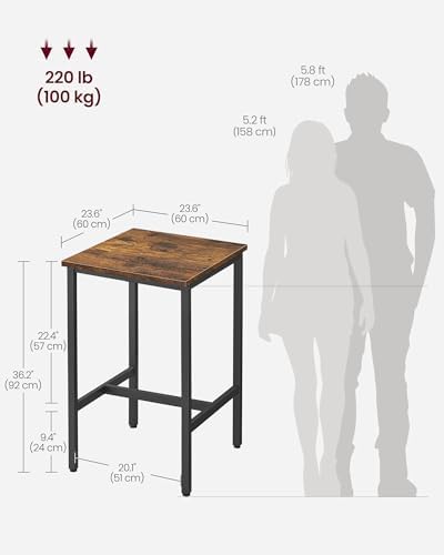 VASAGLE Bar Table, Kitchen Dining, High Top Pub, Square, Steel Frame