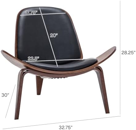 Belleze Mid Century Modern Tripod Plywood Lounge Chair Walnut Bentwood Uphols...