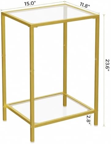 HOMSHO Side Tables Set of 2 with Tempered Glass, Slim End Tables