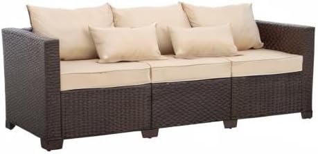 Outdoor Furniture Couch 3 Seater Sofa Outdoor Brown Wicker Sofa Deep Seat Hig...